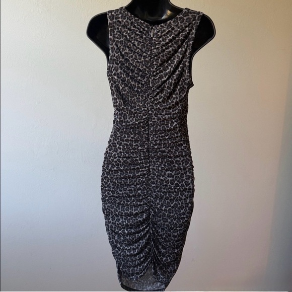 MICHAEL KORS Leopard Print Bodycon Mini Dress Ruched Stretch Sexy Night Out XS - Picture 6 of 15